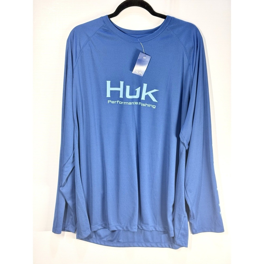 Huk Men's Performance Fishing Crew Neck Shirt Blue XXL NWT New Long Sleeve